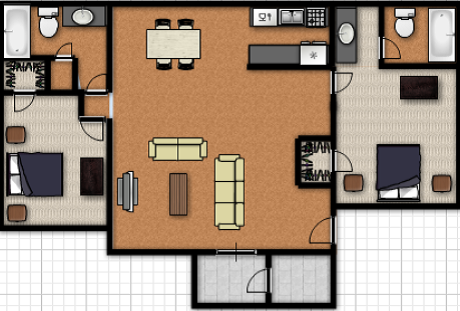 2 Bed - 2 Bath Floor Plan 3